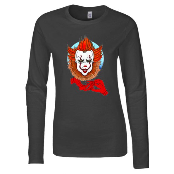 Pennywise-It-Womans-Long-Sleeve-Baseball-T-Shirt-Grey