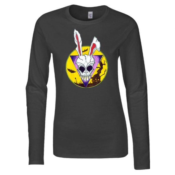 Rabbit-Skull-Womans-Long-Sleeve-Baseball-T-Shirt-Grey